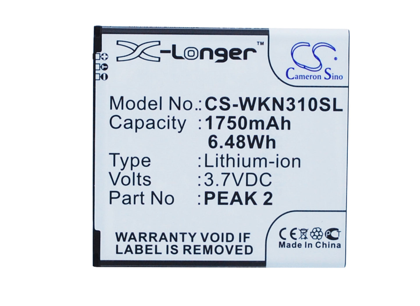 Replacement Battery for Wiko  Cink Peax – Mobile, SmartPhone – 1750mAh / 6.48Wh / 3.7V