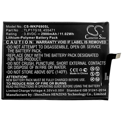 Replacement Battery for Wiko  P6901 – Mobile, SmartPhone – 2900mAh / 11.02Wh / 3.8V