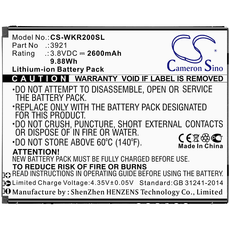 Replacement Battery for Wiko  ROBBY 2 – Mobile, SmartPhone – 2600mAh / 9.88Wh / 3.8V