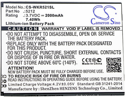 Replacement Battery for Wiko  Robby – Mobile, SmartPhone – 2000mAh / 7.40Wh / 3.7V