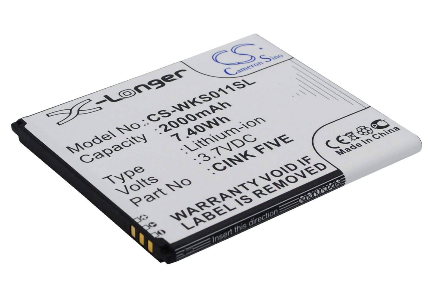 Replacement Battery for Wiko  Cink Five – Mobile, SmartPhone – 2000mAh / 7.40Wh / 3.7V