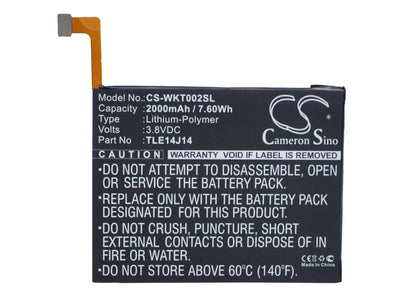 Replacement Battery for Wiko  Getaway – Mobile, SmartPhone – 2000mAh / 7.60Wh / 3.8V