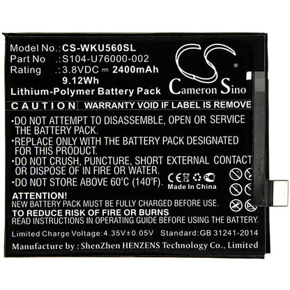 Replacement Battery for Wiko  P4601 – Mobile, SmartPhone – 2400mAh / 9.12Wh / 3.8V