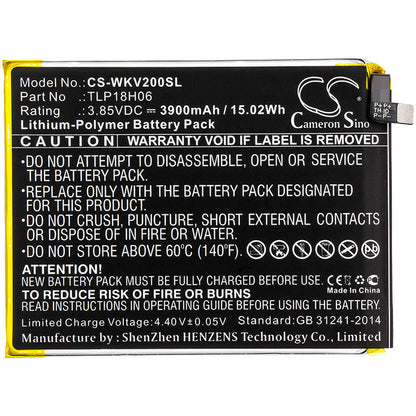 Replacement Battery for Wiko  M2354 – Mobile, SmartPhone – 3900mAh / 15.02Wh / 3.85V