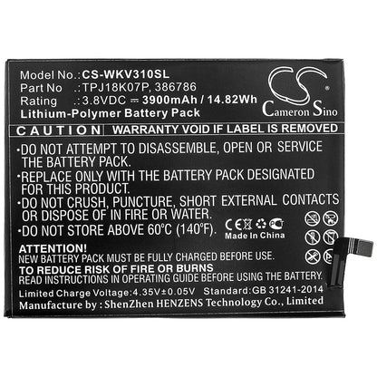 Replacement Battery for Wiko  View 4 Lite – Mobile, SmartPhone – 3900mAh / 14.82Wh / 3.8V