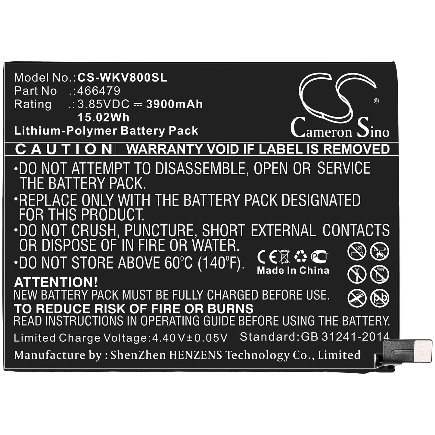 Replacement Battery for Sugar  C13 – Mobile, SmartPhone – 3900mAh / 15.02Wh / 3.85V