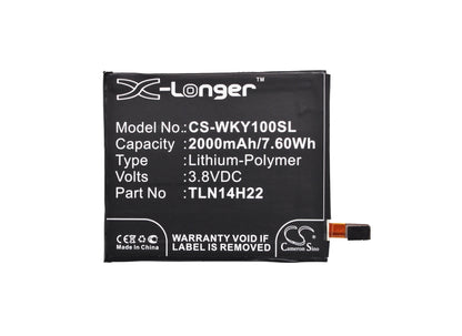 Replacement Battery for Wiko  Highway Pure – Mobile, SmartPhone – 2000mAh / 7.60Wh / 3.8V