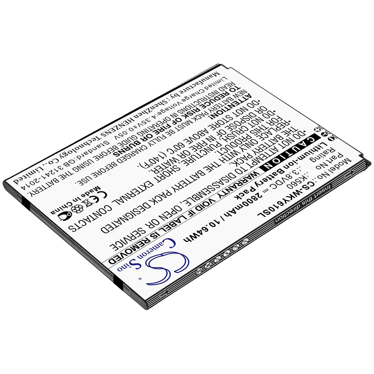 Replacement Battery for Wiko  W-K560 – Mobile, SmartPhone – 2800mAh / 10.64Wh / 3.8V