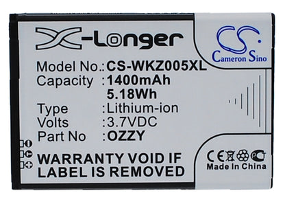 Replacement Battery for Wiko  Ozzy – Mobile, SmartPhone – 1400mAh / 5.18Wh / 3.7V