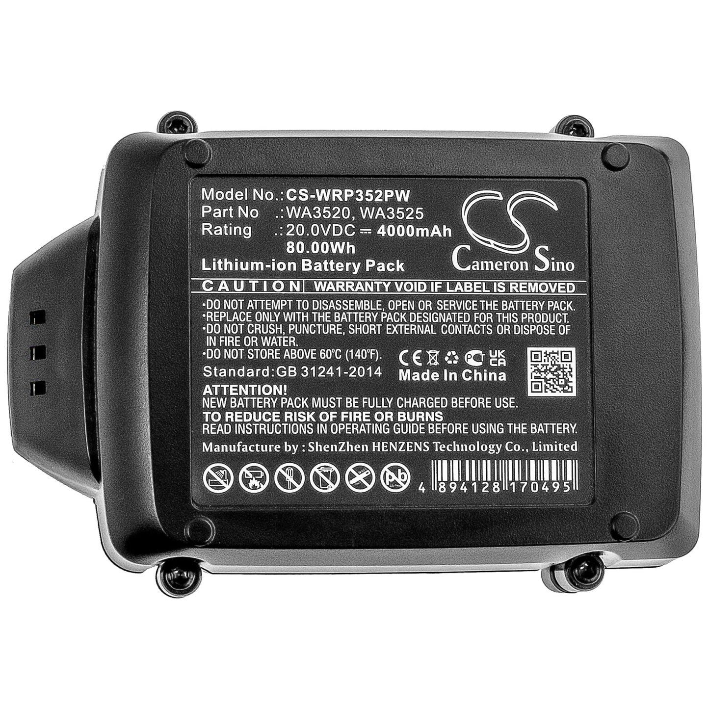 Replacement Battery for Worx  20V 1/2" Cordless Drill/Driver – Power Tools – 4000mAh / 80.00Wh / 20.0V