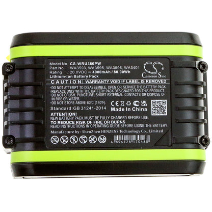 Replacement Battery for Worx  WU172 – Power Tools – 4000mAh / 80.00Wh / 20.0V