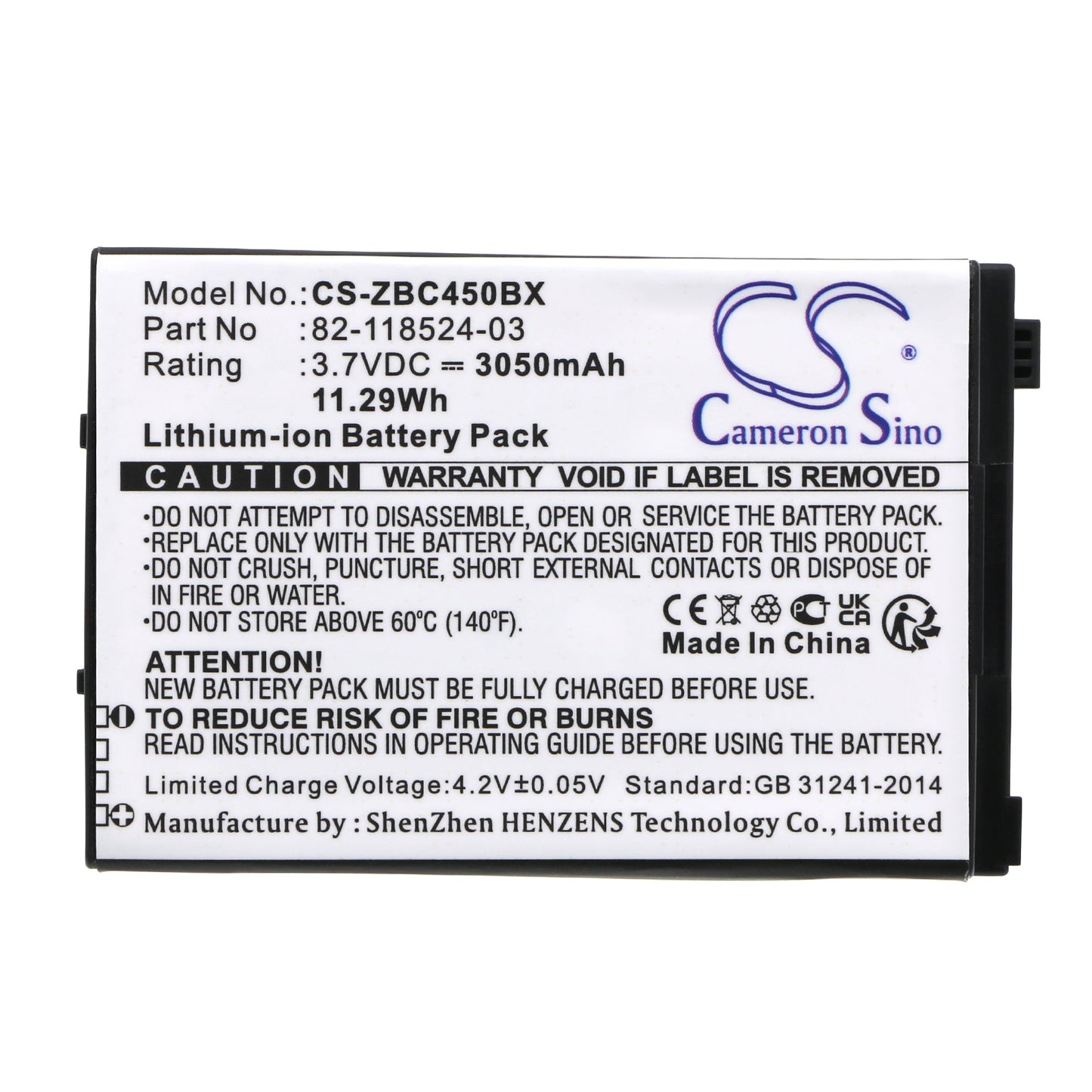 Replacement Battery for Zebra  MC45 – Barcode Scanner – 3050mAh / 11.29Wh / 3.7V