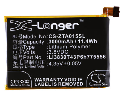 Replacement Battery for ZTE  Axon A1 – Mobile, SmartPhone – 3000mAh / 11.40Wh / 3.8V