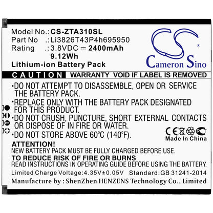 Replacement Battery for ZTE  Blade A3 2020 – Mobile, SmartPhone – 2400mAh / 9.12Wh / 3.8V
