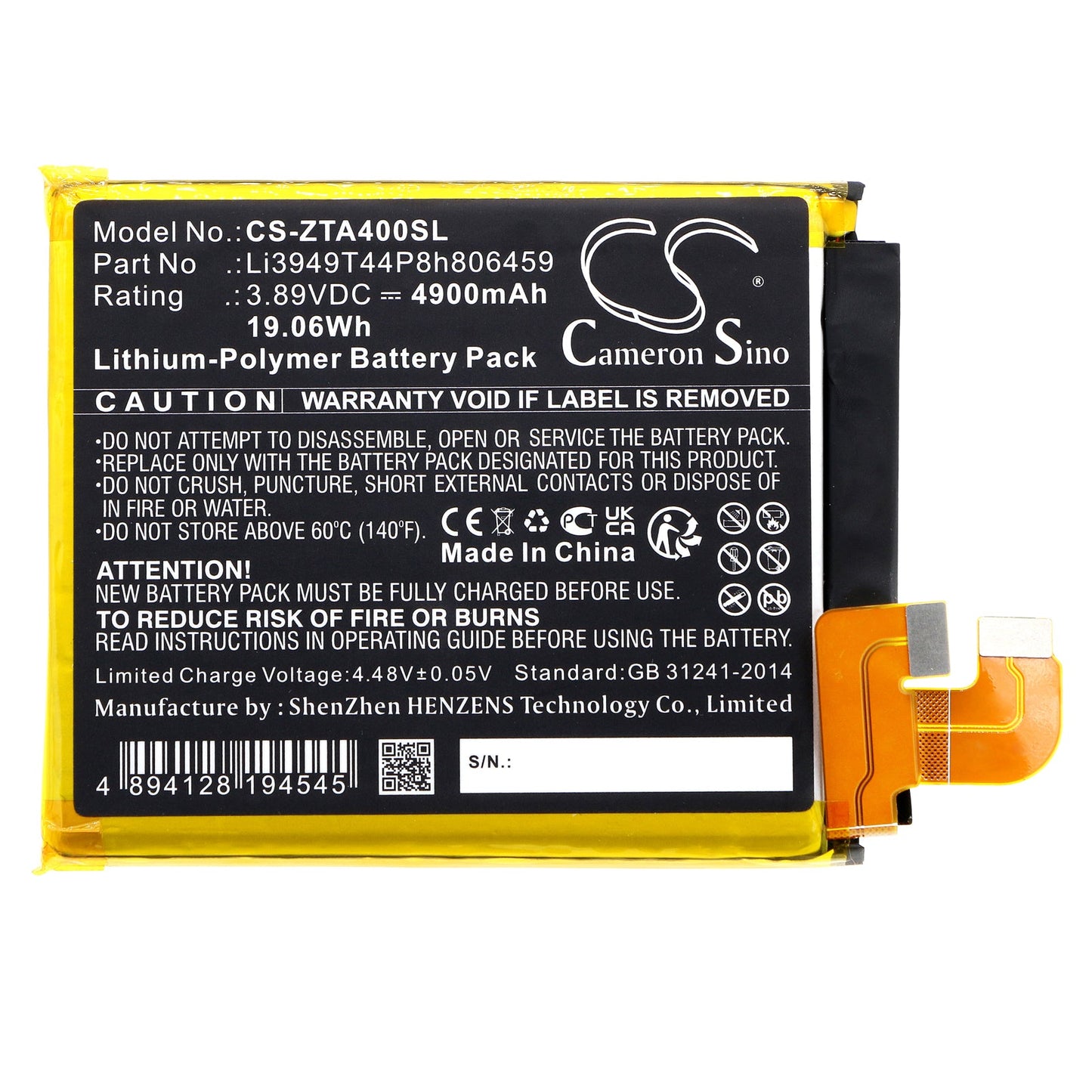 Replacement Battery for ZTE  A2023P – Mobile, SmartPhone – 4900mAh / 19.06Wh / 3.89V