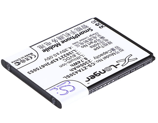 Replacement Battery for ZTE  4G Smart – Mobile, SmartPhone – 2300mAh / 8.74Wh / 3.8V