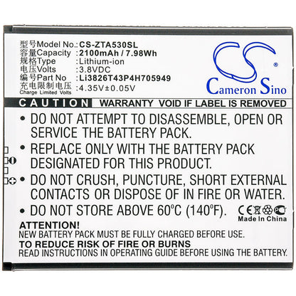 Replacement Battery for ZTE  BA530 – Mobile, SmartPhone – 2100mAh / 7.98Wh / 3.8V