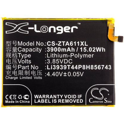 Replacement Battery for ZTE  Blade A6 Max – Mobile, SmartPhone – 3900mAh / 15.02Wh / 3.85V