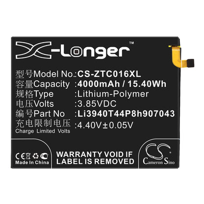 Replacement Battery for ZTE  Axon 7 Max – Mobile, SmartPhone – 4000mAh / 15.40Wh / 3.85V