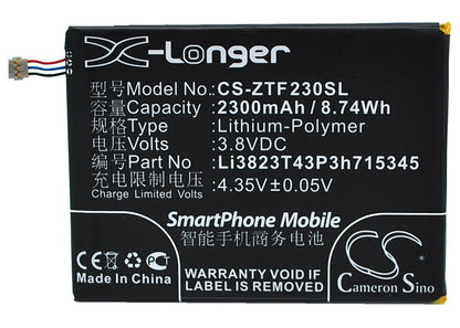 Replacement Battery for ZTE  Grand S Flex – Mobile, SmartPhone – 2300mAh / 8.74Wh / 3.8V