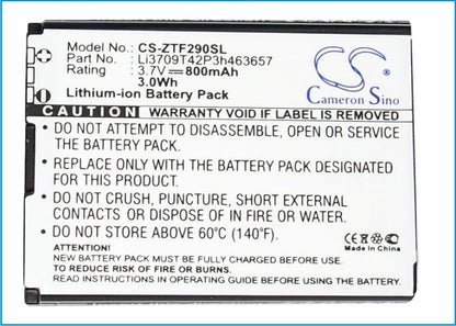Replacement Battery for ZTE  F290 – Mobile, SmartPhone – 800mAh / 2.96Wh / 3.7V