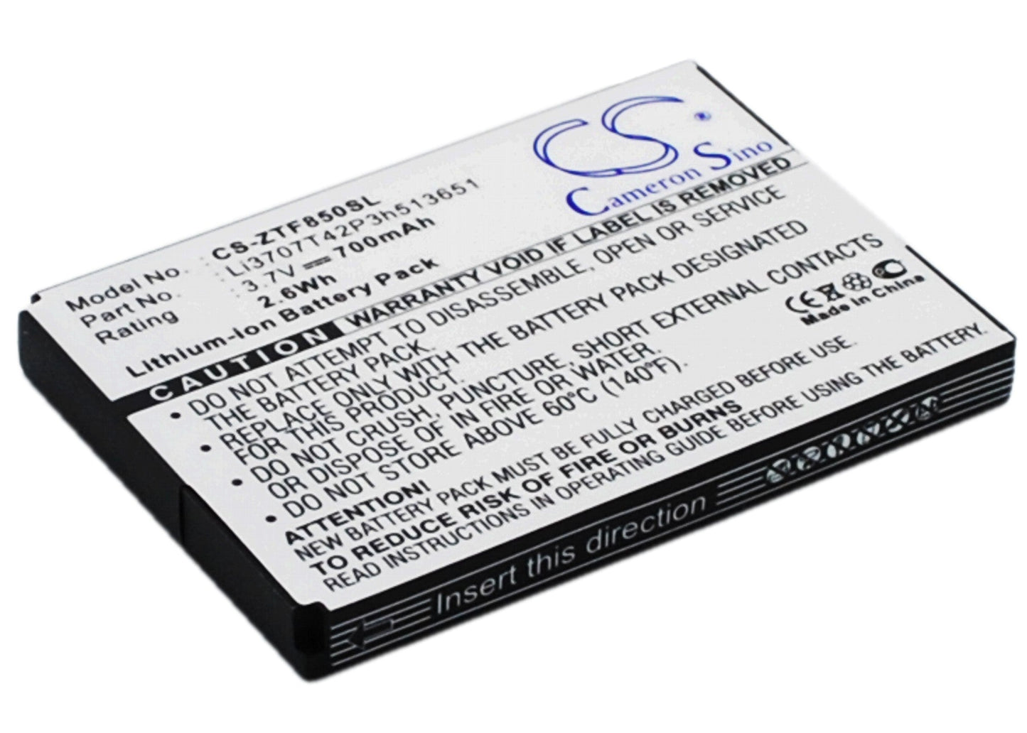 Replacement Battery for ZTE  F252 – Mobile, SmartPhone – 700mAh / 3.7V