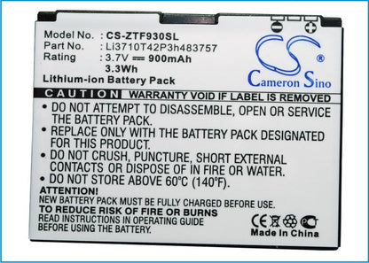 Replacement Battery for ZTE  Adamant F450 – Mobile, SmartPhone – 900mAh / 3.33Wh / 3.7V