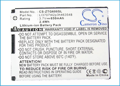 Replacement Battery for ZTE  G6 – Mobile, SmartPhone – 650mAh / 2.41Wh / 3.7V