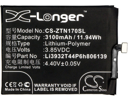 Replacement Battery for ZTE  Nubia Z17 – Mobile, SmartPhone – 3100mAh / 11.94Wh / 3.85V