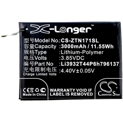 Replacement Battery for ZTE  Nubia Z17 Mini – Mobile, SmartPhone – 3000mAh / 11.55Wh / 3.85V