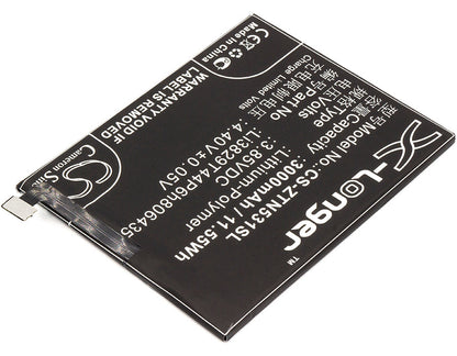 Replacement Battery for ZTE  Nubia M2 Lite – Mobile, SmartPhone – 3000mAh / 11.55Wh / 3.85V