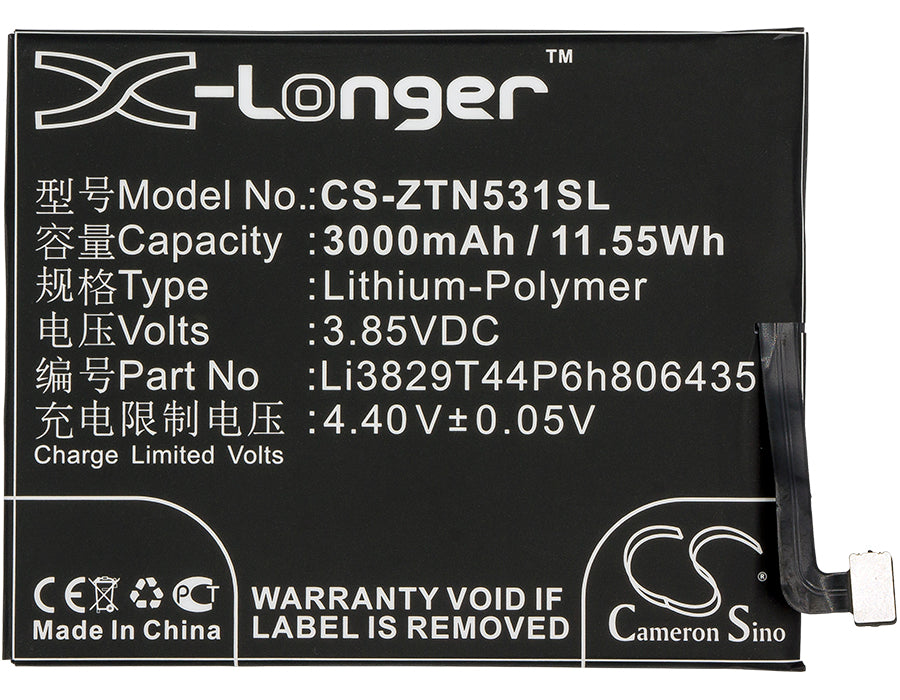 Replacement Battery for ZTE  Nubia M2 Lite – Mobile, SmartPhone – 3000mAh / 11.55Wh / 3.85V