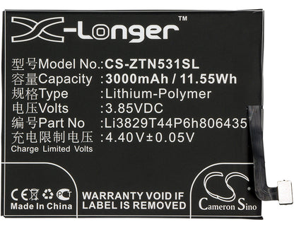 Replacement Battery for ZTE  Nubia M2 Lite – Mobile, SmartPhone – 3000mAh / 11.55Wh / 3.85V