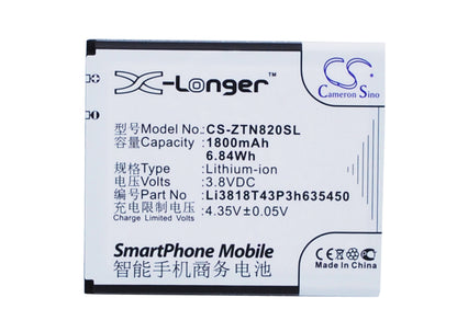 Replacement Battery for ZTE  Obsidian – Mobile, SmartPhone – 1800mAh / 6.84Wh / 3.8V