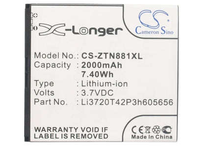 Replacement Battery for ZTE  Blade G2 – Mobile, SmartPhone – 2000mAh/7.4Wh / 3.7V