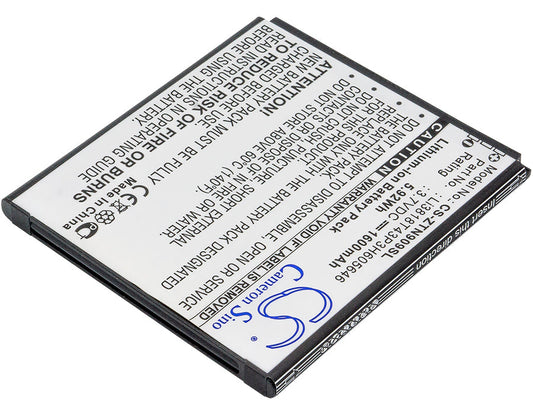 Replacement Battery for ZTE  N909 – Mobile, SmartPhone – 1600mAh / 5.92Wh / 3.7V