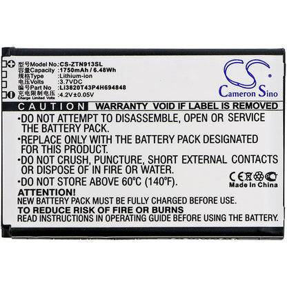 Replacement Battery for ZTE  6098B – Mobile, SmartPhone – 1750mAh / 6.48Wh / 3.7V