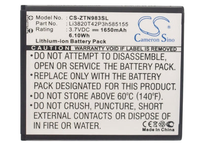 Replacement Battery for ZTE  N983 – Mobile, SmartPhone – 1650mAh/6.11Wh / 3.7V