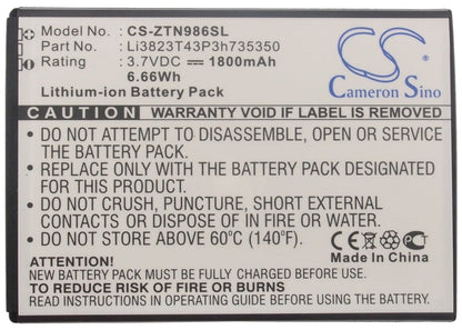 Replacement Battery for ZTE  Allstar – Mobile, SmartPhone – 1800mAh / 6.66Wh / 3.7V