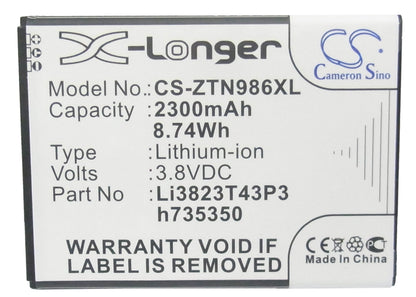 Replacement Battery for ZTE  Allstar – Mobile, SmartPhone – 2300mAh / 8.74Wh / 3.8V