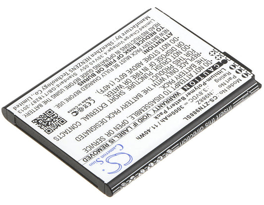 Replacement Battery for ZTE  N988Z – Mobile, SmartPhone – 3000mAh / 11.40Wh / 3.8V