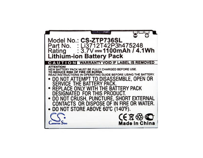 Replacement Battery for ZTE  Atlas – Mobile, SmartPhone – 1100mAh / 4.07Wh / 3.7V