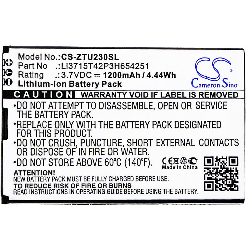 Replacement Battery for ZTE  AC33 – Mobile, SmartPhone – 1200mAh / 4.44Wh / 3.7V