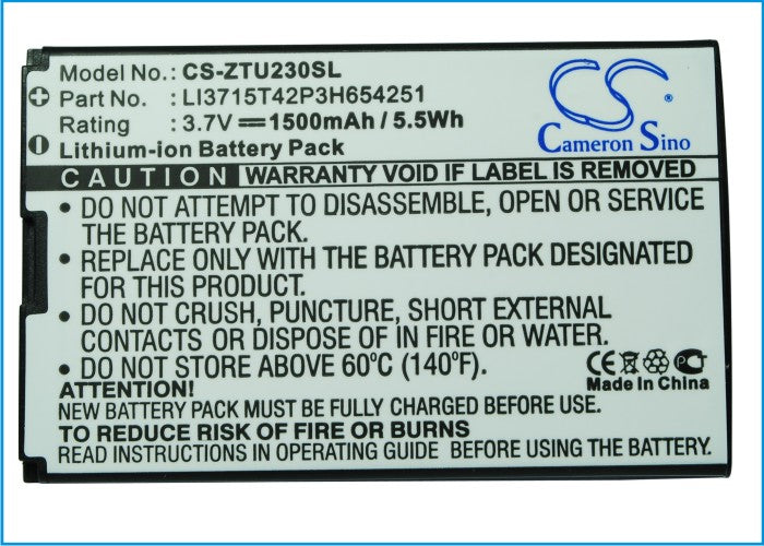 Replacement Battery for ZTE  AC33 – Mobile, SmartPhone – 1200mAh / 4.44Wh / 3.7V