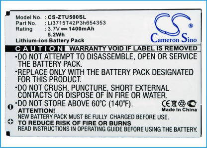 Replacement Battery for ZTE  E760 – Mobile, SmartPhone – 1400mAh/5.2Wh / 3.7V