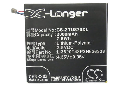 Replacement Battery for ZTE  A75 – Mobile, SmartPhone – 2000mAh / 7.60Wh / 3.8V