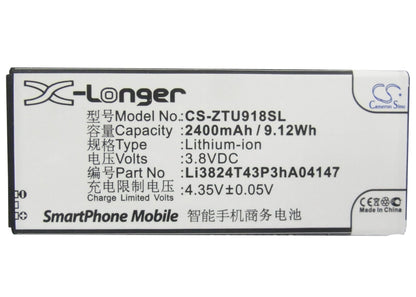 Replacement Battery for ZTE  Blade L3 Plus – Mobile, SmartPhone – 2400mAh / 9.12Wh / 3.8V