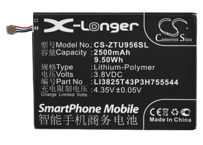 Replacement Battery for ZTE  U956 – Mobile, SmartPhone – 2500mAh / 9.50Wh / 3.8V