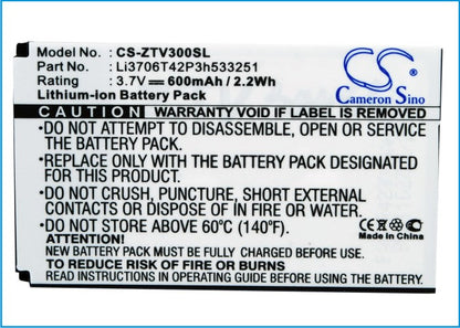 Replacement Battery for ZTE  V190 – Mobile, SmartPhone – 600mAh / 3.7V