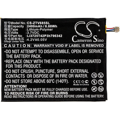 Replacement Battery for ZTE  C865 – Mobile, SmartPhone – 2400mAh / 8.88Wh / 3.7V